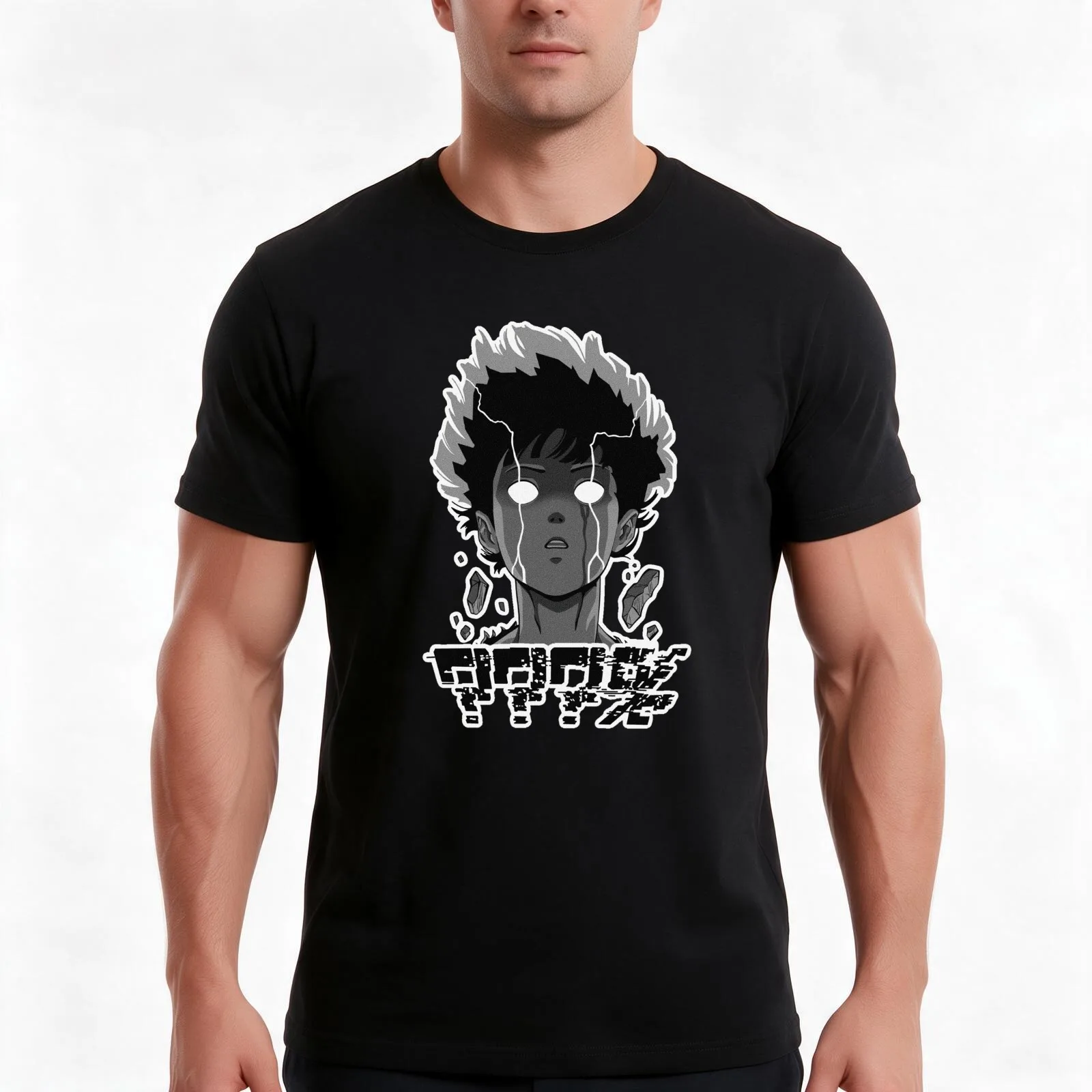 Mob Psycho T-Shirt, Summer Casual Cotton Tee, Oversized Streetwear Tops, Vintage Graphic Print, Loose Fit Short Sleeve
