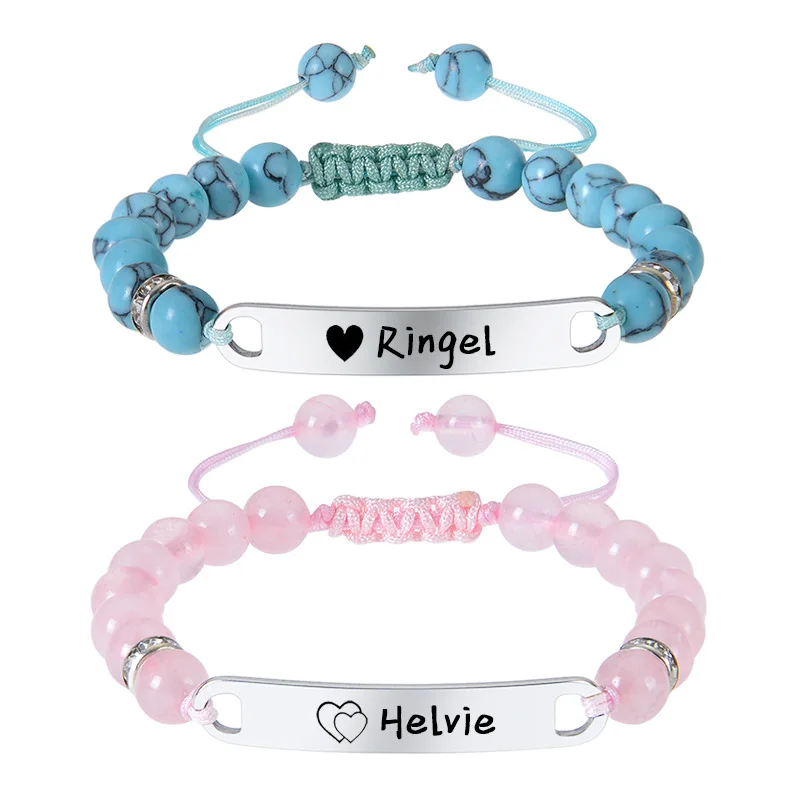 Personalized Name ID Bracelet for Girls Pink Crystal Stainless Steel Engrave Name Birthday Bracelet Custom Baptism Gift for Baby
