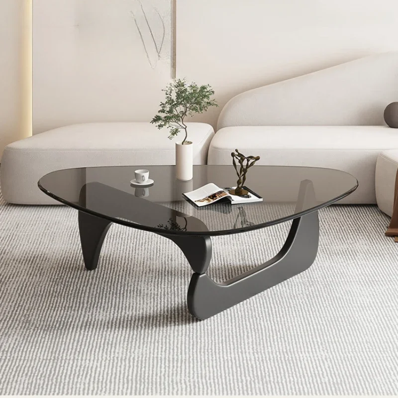 Triangle Center Table Modern Coffee Solid Wood Base Glass top Oval Small For Living Room