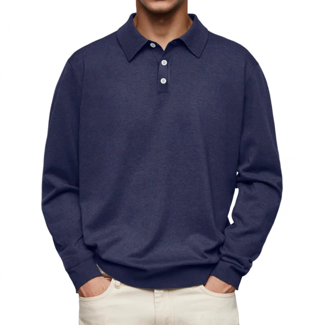 

2024 Autumn Winter Season De Velvet Long Sleeve V-Neck Button Men's Casual Top Polo Shirt