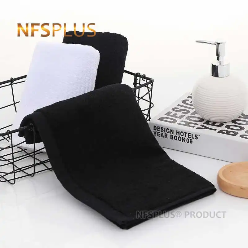 Black Cotton Bathroom Face Towel White Thick Heavy Terry Washcloth For Travel Beach Sports SPA Gym 34x75cm Hand Towels For Adult