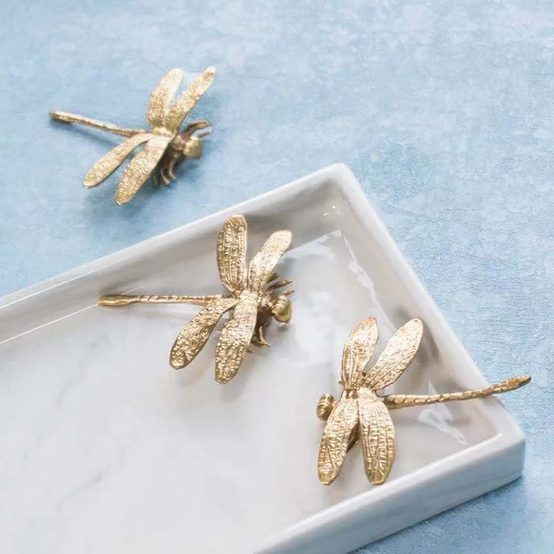 1Pc Brass Dragonfly Handle Simple Nordic Cabinet Gold Pure Copper Drawer Door Knob~