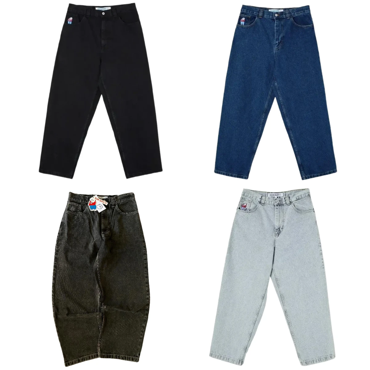 

Retro Polar Big Boy Y2K Pants Hip Hop 2000s Streetwear Jeans Embroidery Blue Baggy Jeans Mens Womens High Waist Wide Trouser