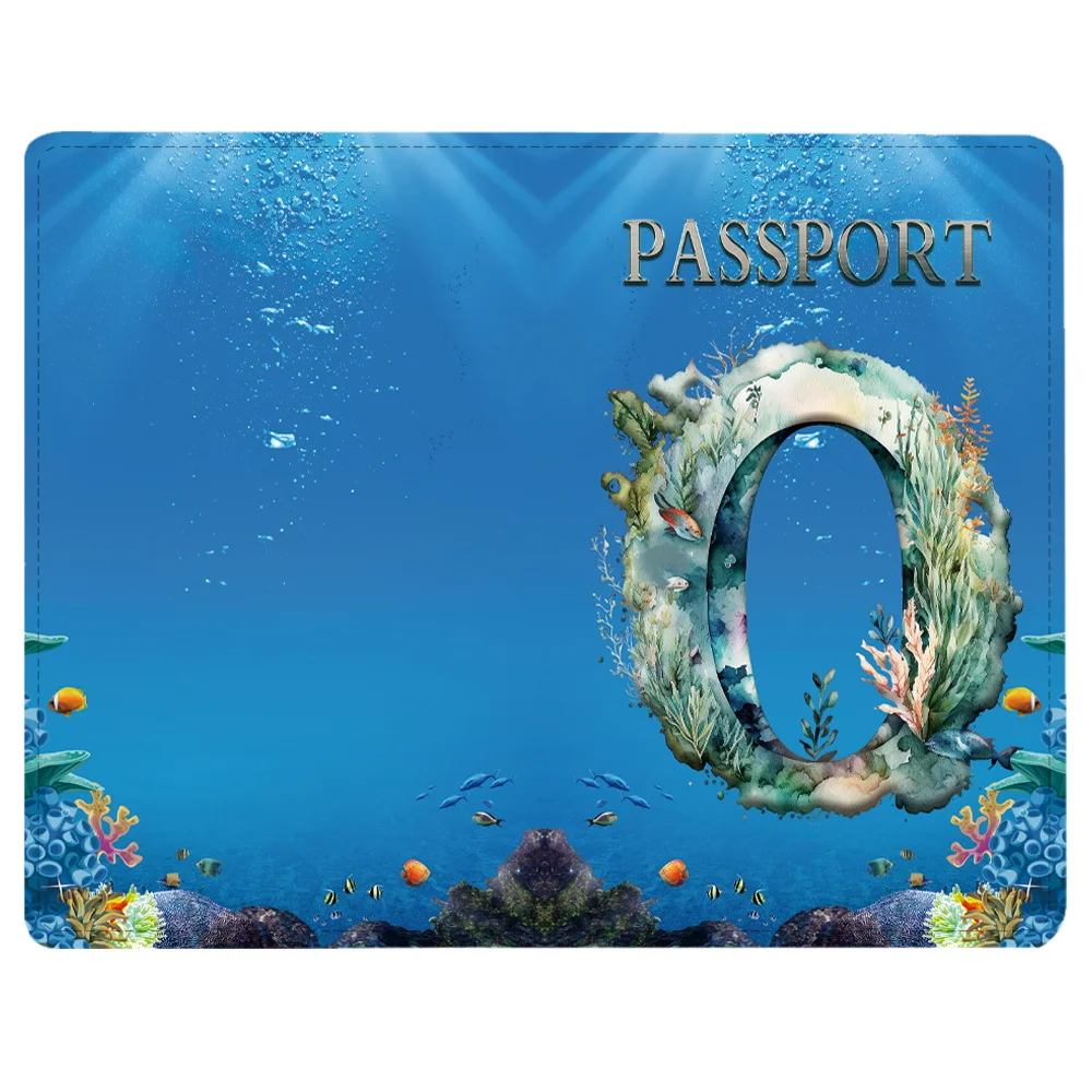 Funda para pasaporte de viaje, billetera de cuero para tarjetas de identificación, tarjetero de negocios, funda con patrón de letras de pescado