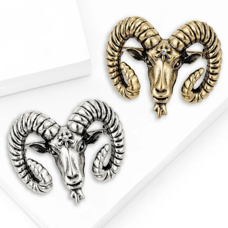 2027 Hermosos broches de aleación con cabeza de oveja, broche de animal con diamantes de imitación de 2 colores para ropa de mujer y hombre, mochilas, regalos