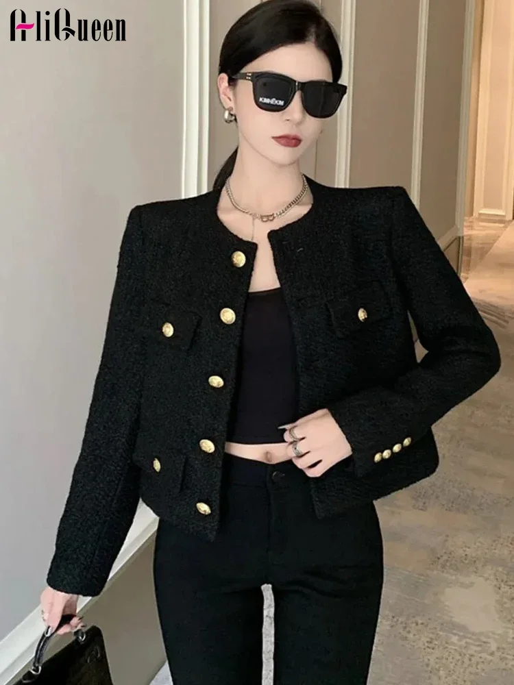 

Fall Winter French Vintage Small Fragrant Tweed Jacket Coat Women Elegant Casual Woolen Short Coats Streetwear Outwear Crop Top