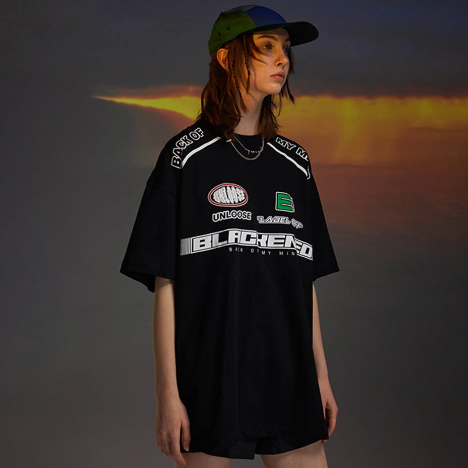 Men's T-shirt Washed Distressed Rivet Camouflage Color Block Loose Oversized Tshirts Casual Tee Tops