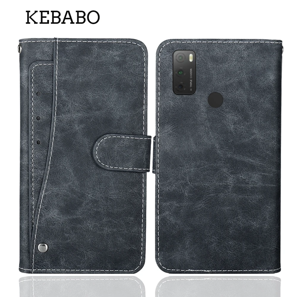 Dompet kulit mode Alcatel 5H casing 6.52 "Sampul slot kartu mewah Flip tas gaya buku pelindung telepon