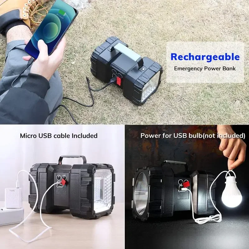 200000LM Rechargeable Double Head Spotlight Led Lantern Handheld Large Floodlight Flashlight Super Bright Outdoor Searchlight image 5