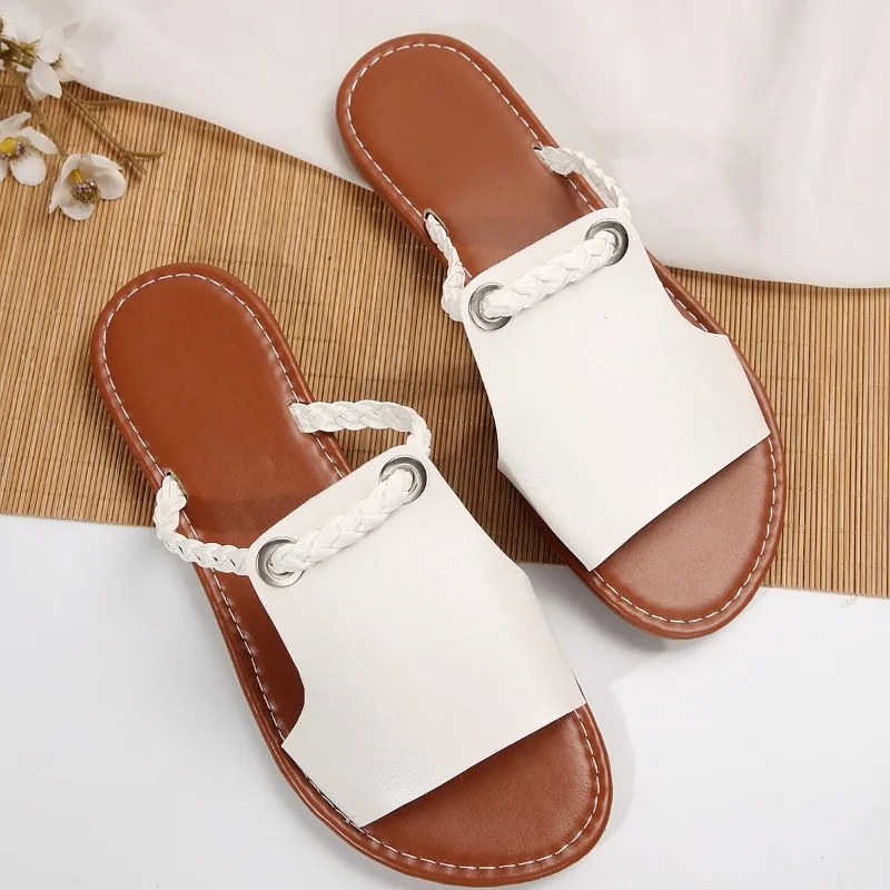 2024 Summer New Outwear Women Large Slippers Fashion Open Toe Solid Color Sexy Versatile Comfortable Women's Single Shoes