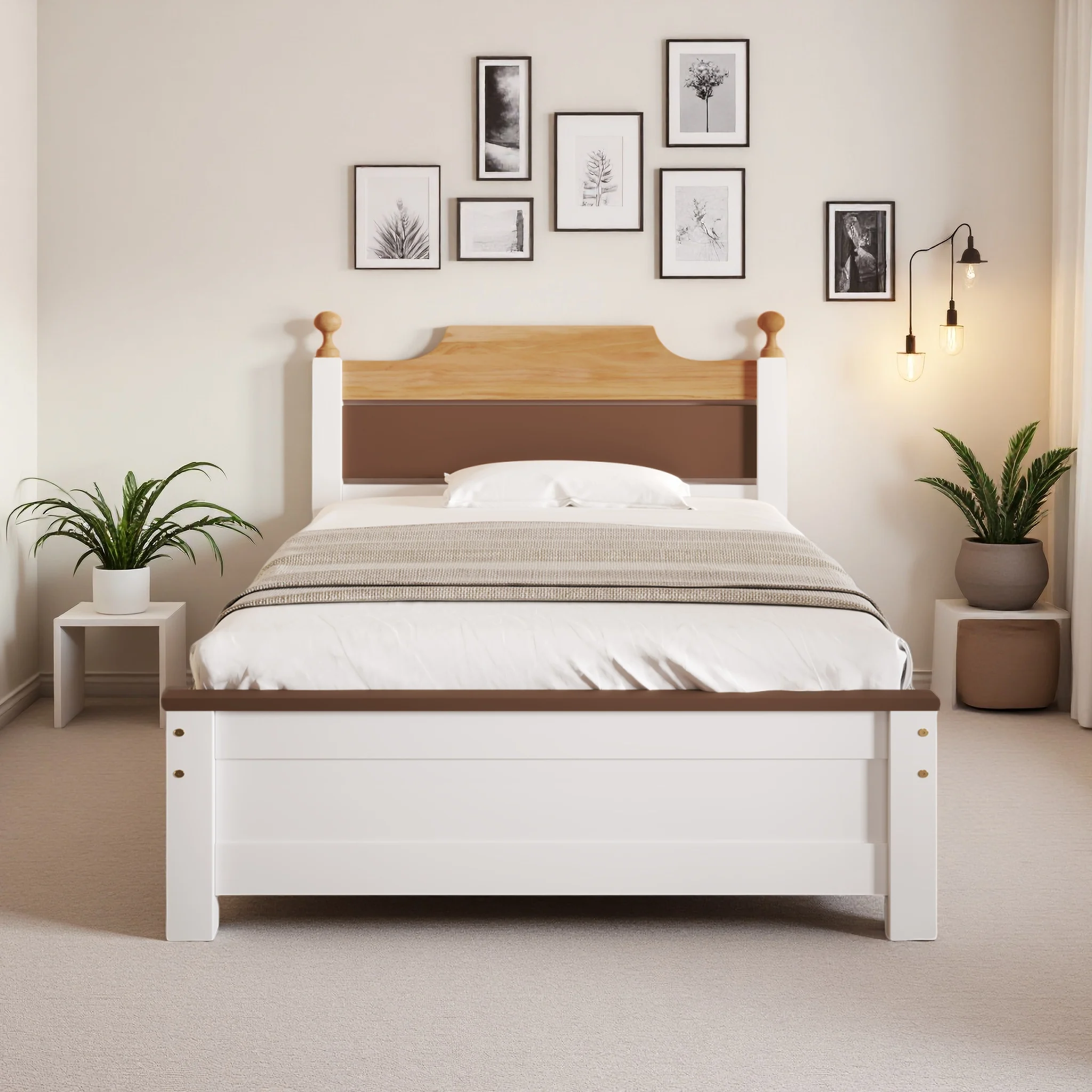 Rosahqnda Bett aus massivem Kiefernholz, Einzelbett 90*200cm, Doppelbett 140*200cm, Gästebett, Jugendbett, Massivholz