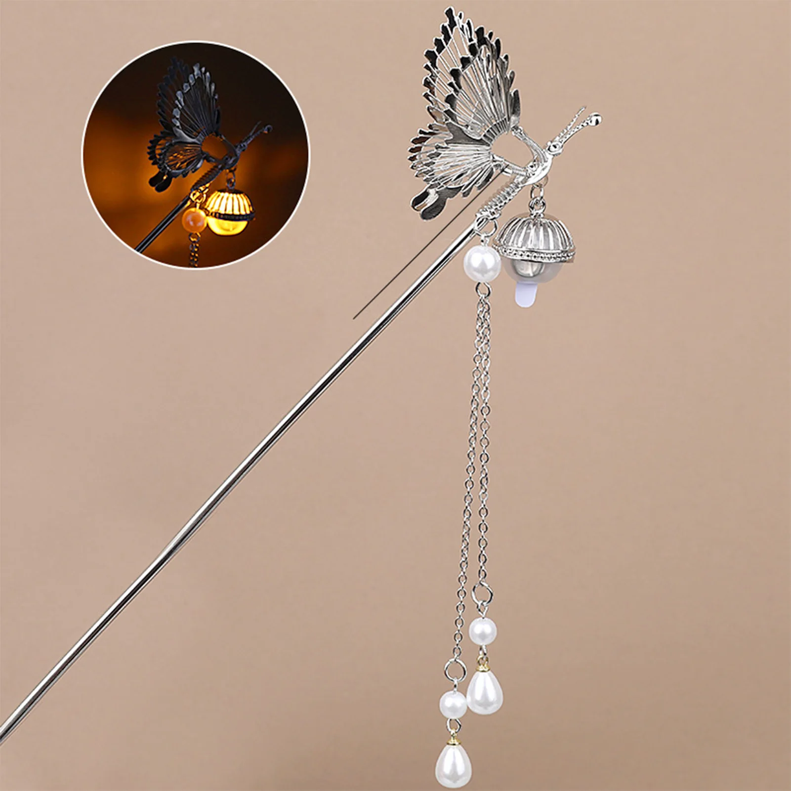 

Chinese Style Alloy Hair Sticks Forks Fairy Butterfly Designs Hairpins Side Clips with Led Light Pearls Pendant Hair Jewelry
