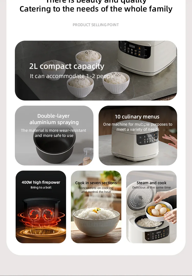 2L MultiCooker Electric Rice Cooker Non-Stick Pot 1-3 People Mini Cooking Machine Steamed Smart Rice Cooker Kitchen 2L - view 6