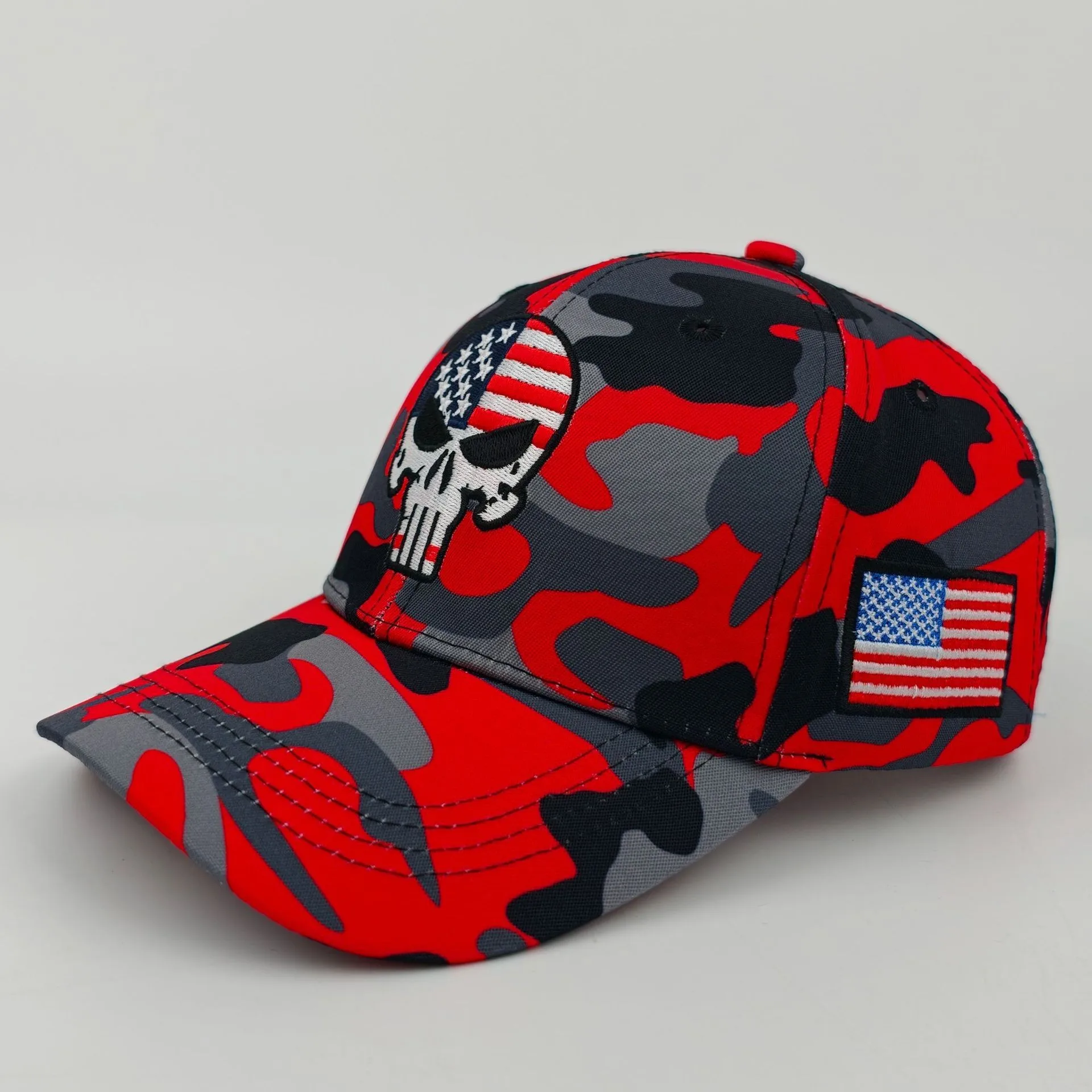 Trendy American-Style Camouflage Skull Embroidery Mesh Cap, Breathable Back Mesh Trucker Hat, Outdoor Camping Cycling Retro Tactical Sunshade Baseball Cap, Unisex