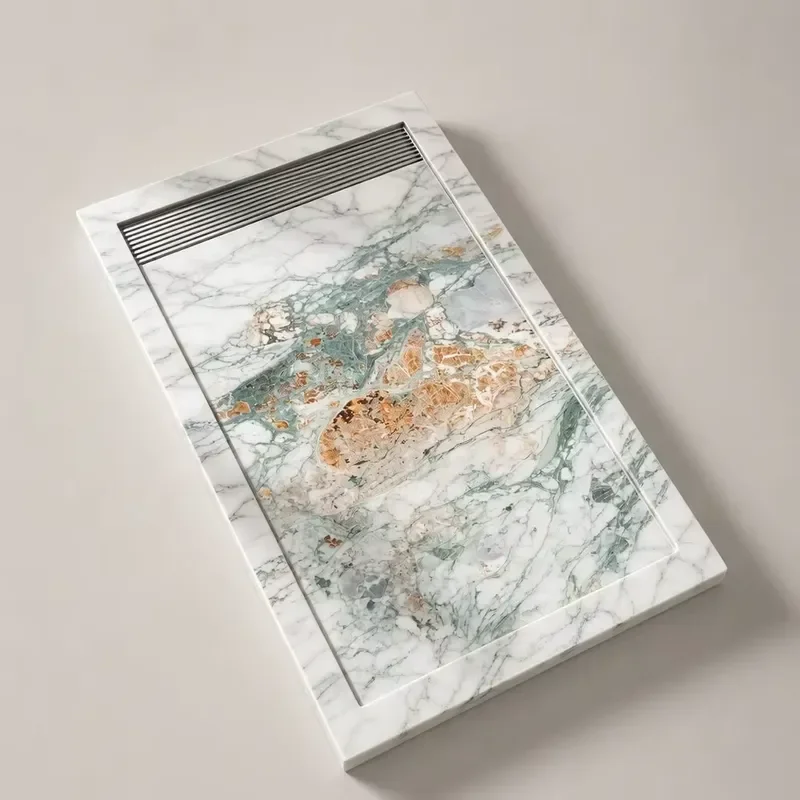 Modern Marble Style Artificial Stone Shower Tray Non Slip Durable Bathroom Basin for Hotel Apartment Burnt Stone Effect Floor