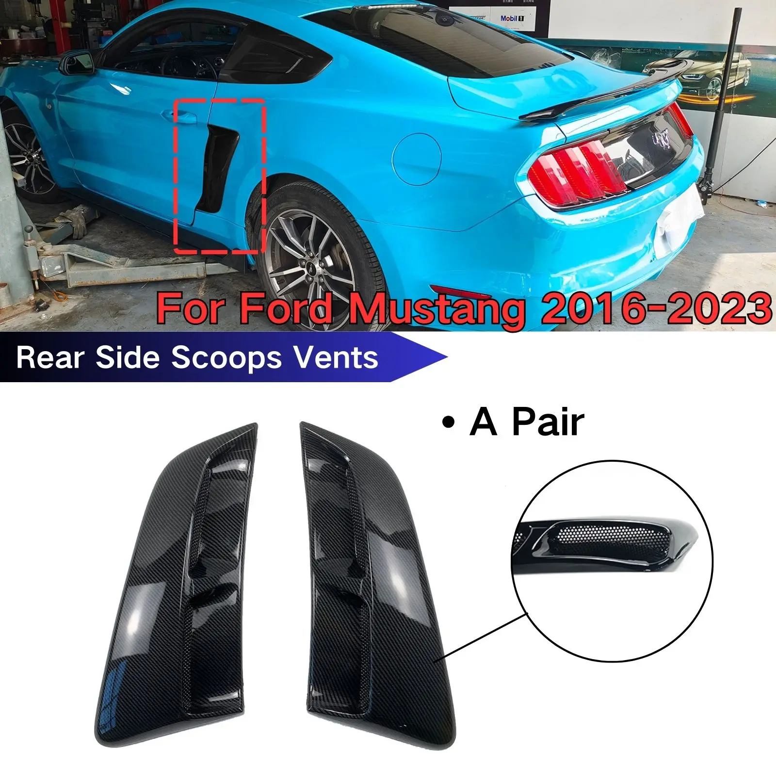 

Car Side Scoop Vent Louver Winodw Shutter For Ford Mustang 2016-2022 Fender Cover Trim Accessory Carbon Fiber Look Glossy Black