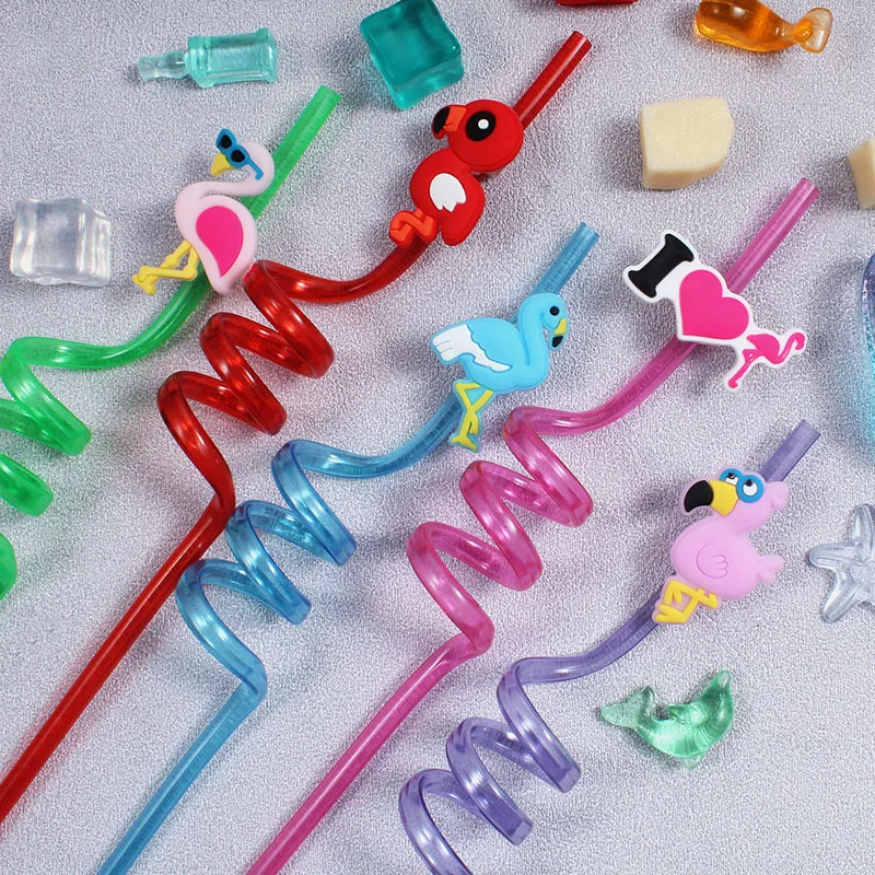 6-pack of flamingo-shaped straws, reusable and perfect for party favors, birthday parties, and wedding decorations,