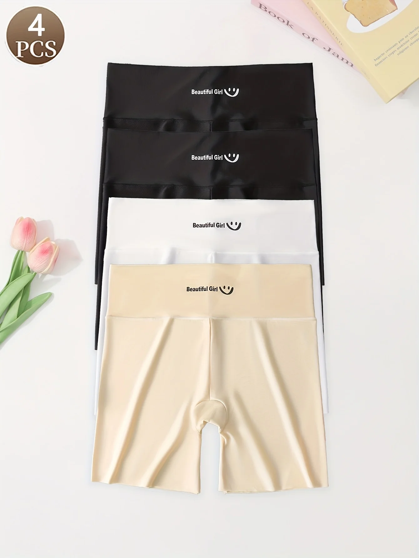 

4 шт. однотонные повседневные минималистичные домашние удобные стильные милые улыбающиеся лица женские с высокой талией снизу легкий ледяной шелк saf