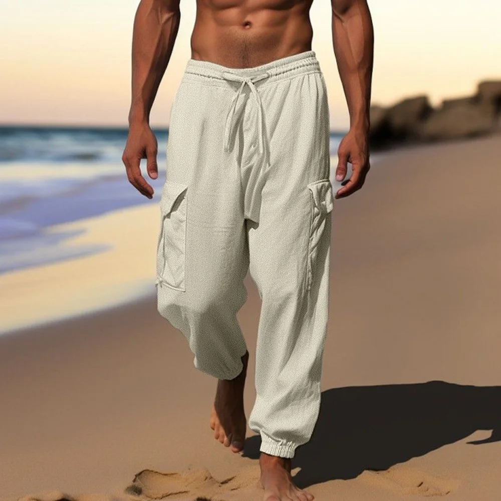 Pantalones informales de color sólido para hombre, pantalón ligero y transpirable, recto, para playa, viaje, 2024