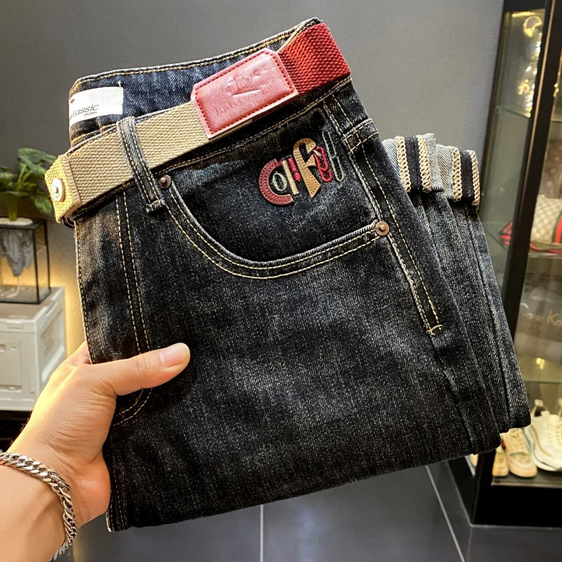 

clothing 2025 American - Trendy Belt Jeans Men's High-End Retro Stretchy Cool Harem Casual Pants