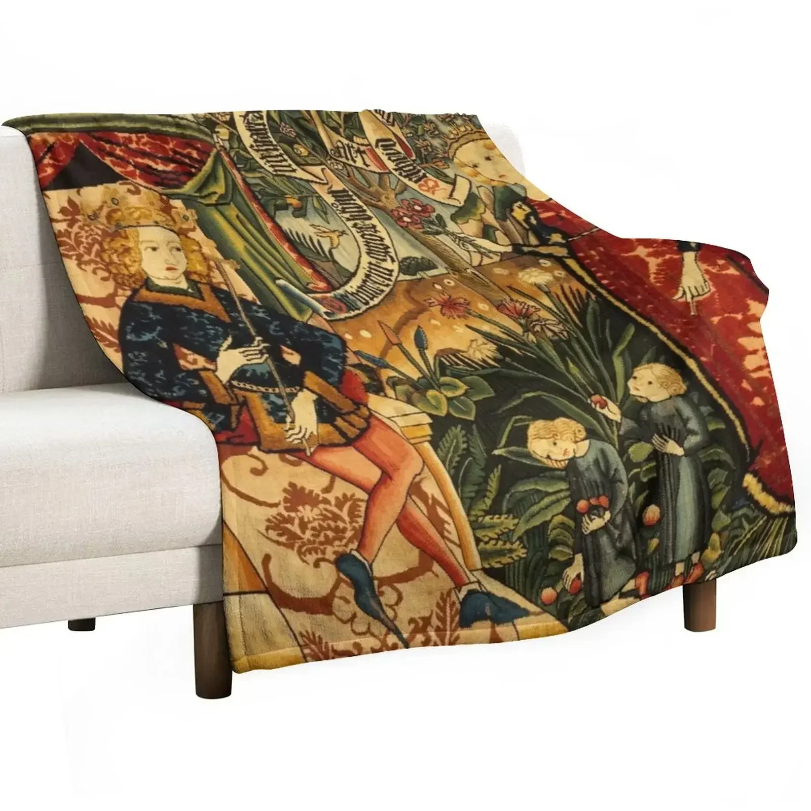 Two Riddles of the Queen of Sheba, Medieval Tapestry Throw Blanket for winter Sofas Blankets