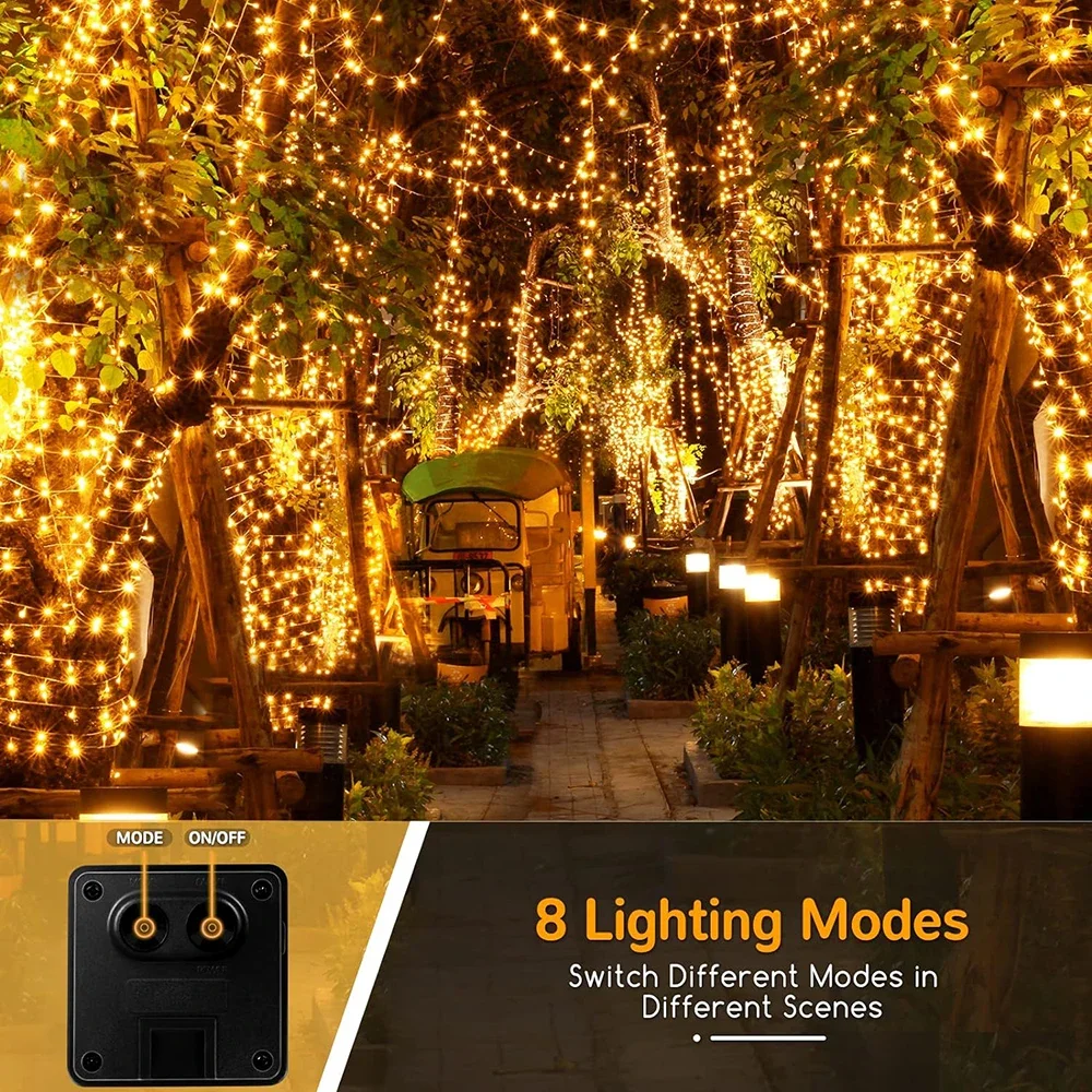 50-300 LED Solar Christmas String Lights Fairy Garden Outdoor Party Lamp 8 Modes Balcony Lights for Tree Patio Wedding Decor