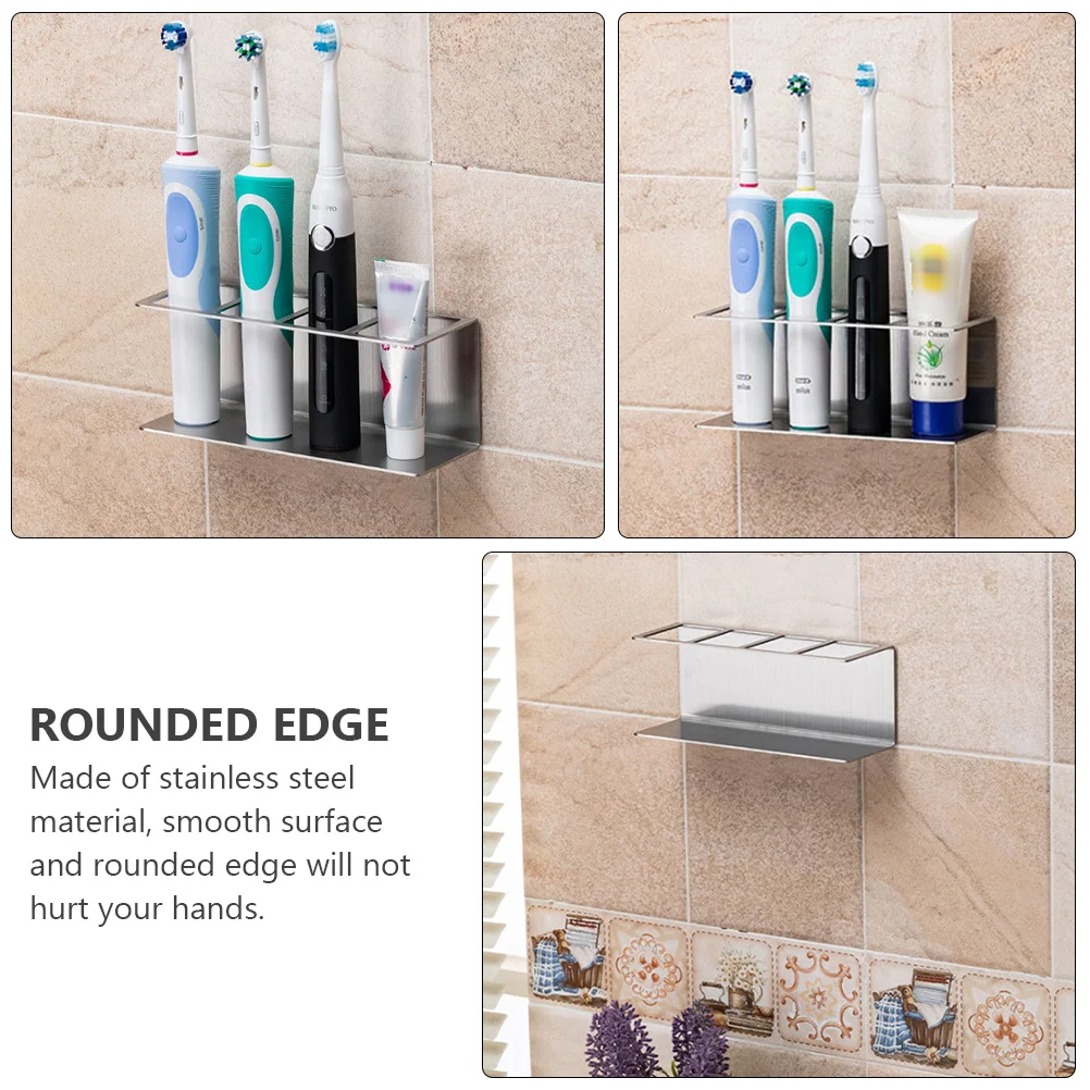 

Stainless Steel Toothbrush Holder 3 Slots 1 Paste Mount Toothpaste ganizer Self Adhesive Waterproof Storage
