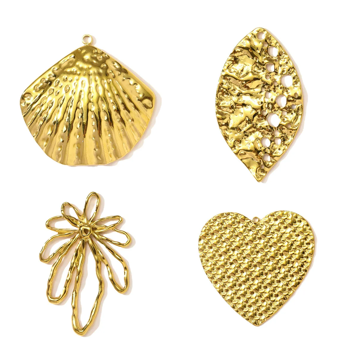 

3pcs/Lot Stainless Steel Heart Shell Flower Pendants Charms for DIY Fashion Jewelry Making Necklace Earring Accessory
