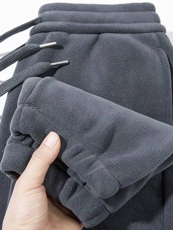 

Double-Sided Orlon Thiened Sweatpants Casual Pants ex All-Match Sports Pants Winter Deep ey Loose Fit Elastic Waist