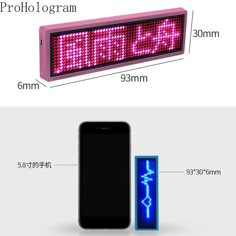 Rechargeable Bluetooth Digital LED Badge Insignia DIY Programmable Scrolling Message Board Mini LED Display LED Name Tag