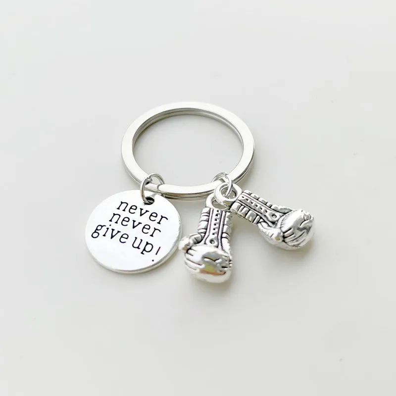 Cute never never give up!  Boxing Gloves Key Chain Inspirational Boxer Sports Men Boy Keyring