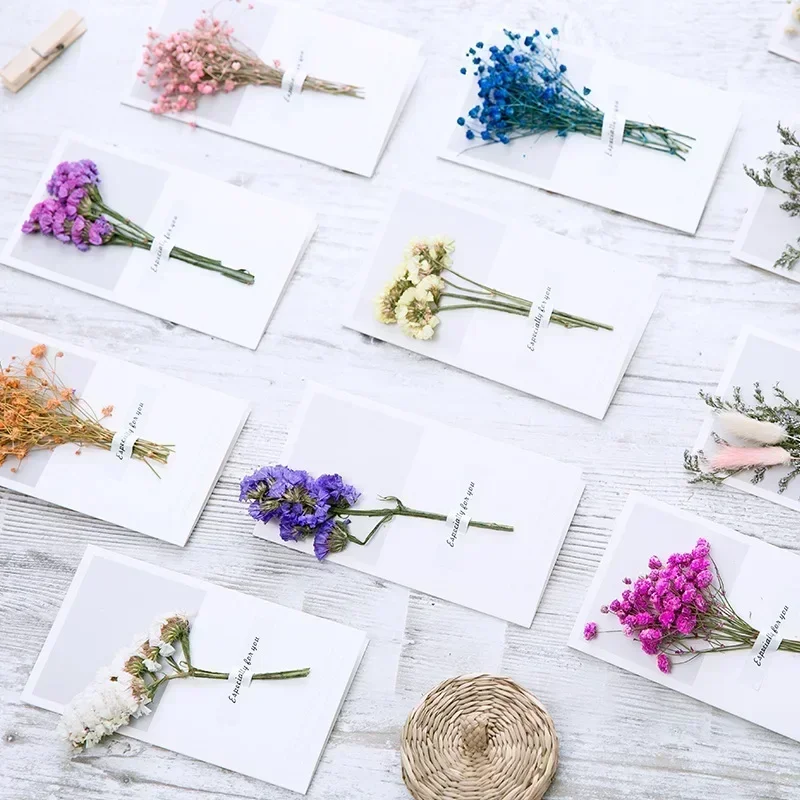 Cartes de vministériels x de fleurs séchées avec enveloppe, carte postale florale, mariage, cadeaux de Noël, décoration d'intérieur, 5 paquets