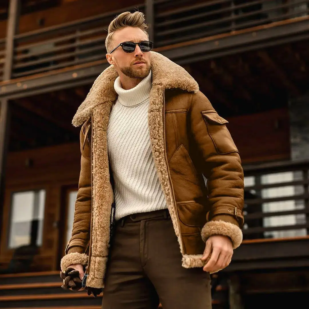 

Men Streetwear Thicken Retro Male Thick Vintage Brand Fashion Oversize Leather Coat Men's Fur Collar Jacket