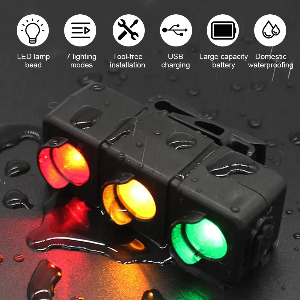 LED Bicycle Taillight Red Blue Green Caution Emergency Traffic Light with Clip USB Rechargeable Night Cycling Flashing Warning