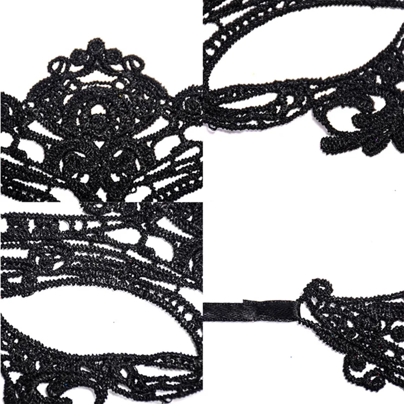 Schwarze Königin-Spitzenmaske mit Stickerei-Applikationen Party-Karnevalsmaske Damen-Accessoires Hochzeitsmaske Halloween-Maskerade-Maske – Detail 3