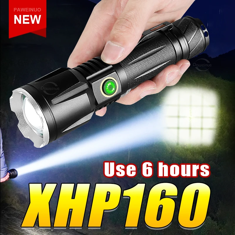 

Суперяркий светодиодный фонарь XHP160, многофункциональный водонепроницаемый фонарик, фонарь для приключений на открытом воздухе, аварийное освещение, зарядка 18650