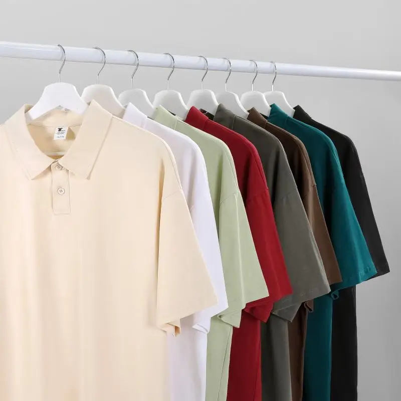 Heavyweight Men's Solid Color Short Sleeve Long-Staple Cotton Polo Shirt, Fashionable and Versatile, Unisex