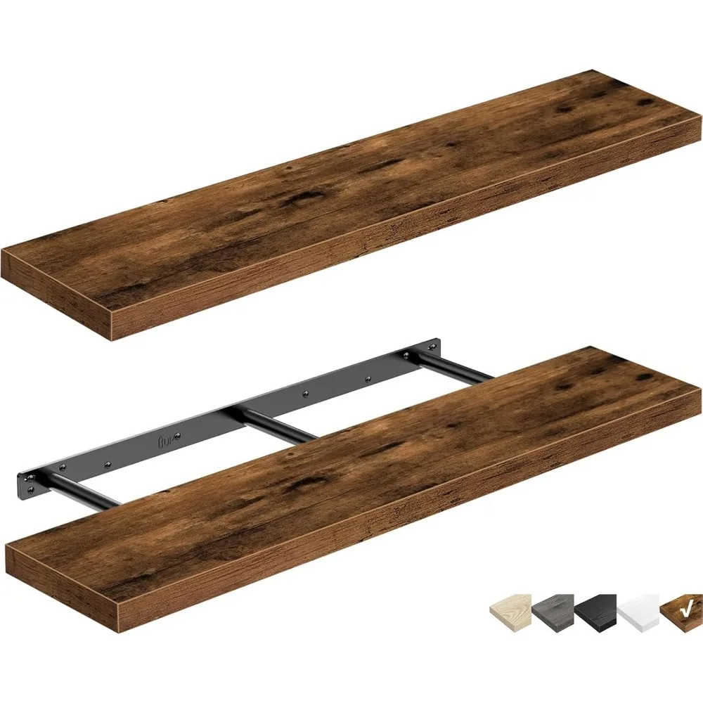 

Bathroom Shelves Long Floating Shelf for Wall Set of 2, Rustic Brown (008-90BN)
