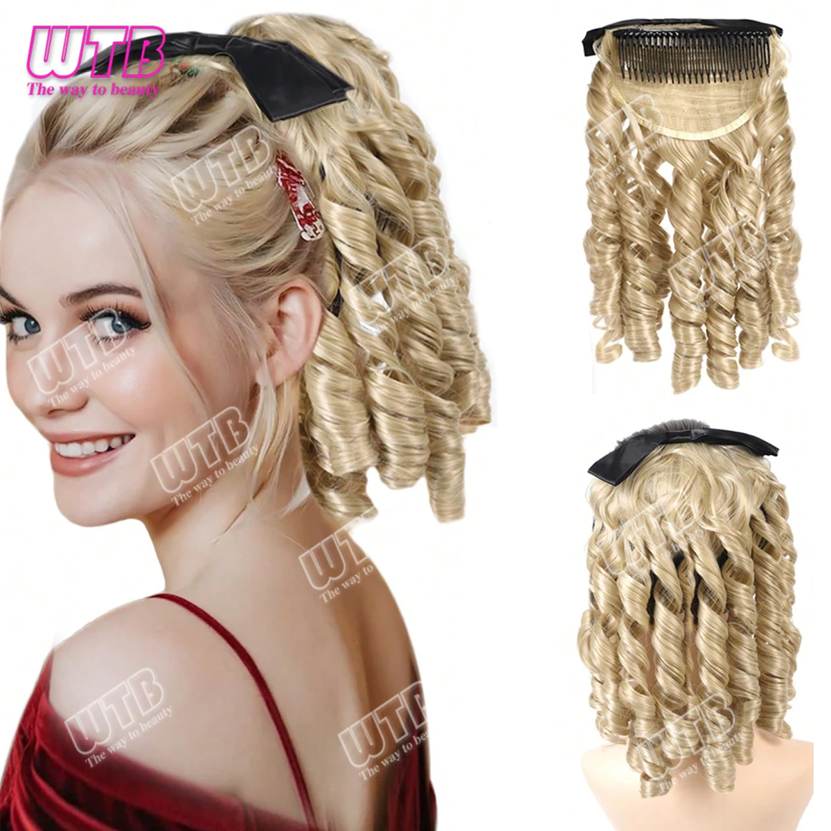 Synthetic Long Roman Roll Princess Ponytail Fake Hair Hair Extesnions False Hair Pieces For Women With Comb Puff Bow Accessories