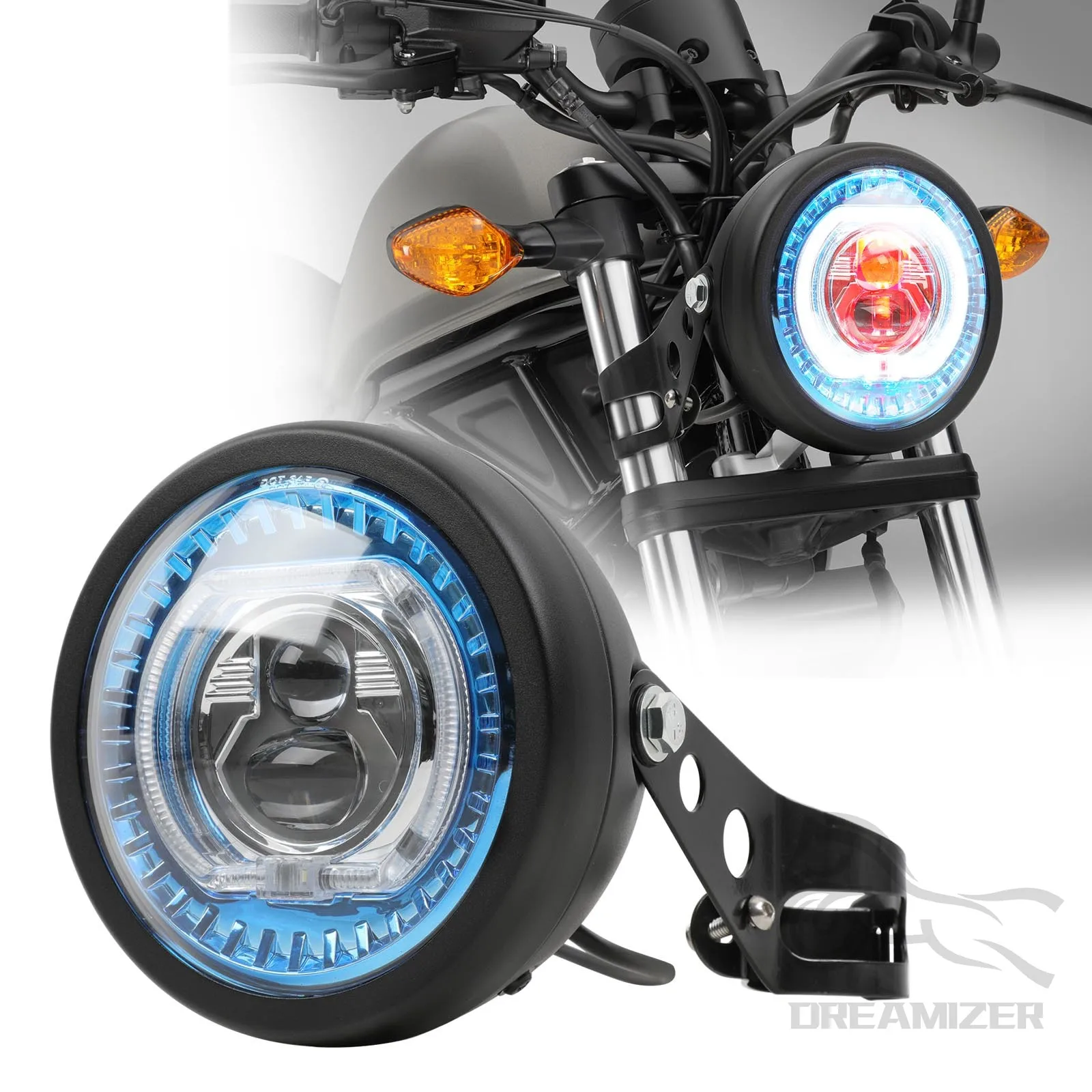 

Universal 5.75" Motorcycle LED Headlight With Brackets Waterproof Light For Harley Yamaha Honda Cafe Racer Bobber Chopper