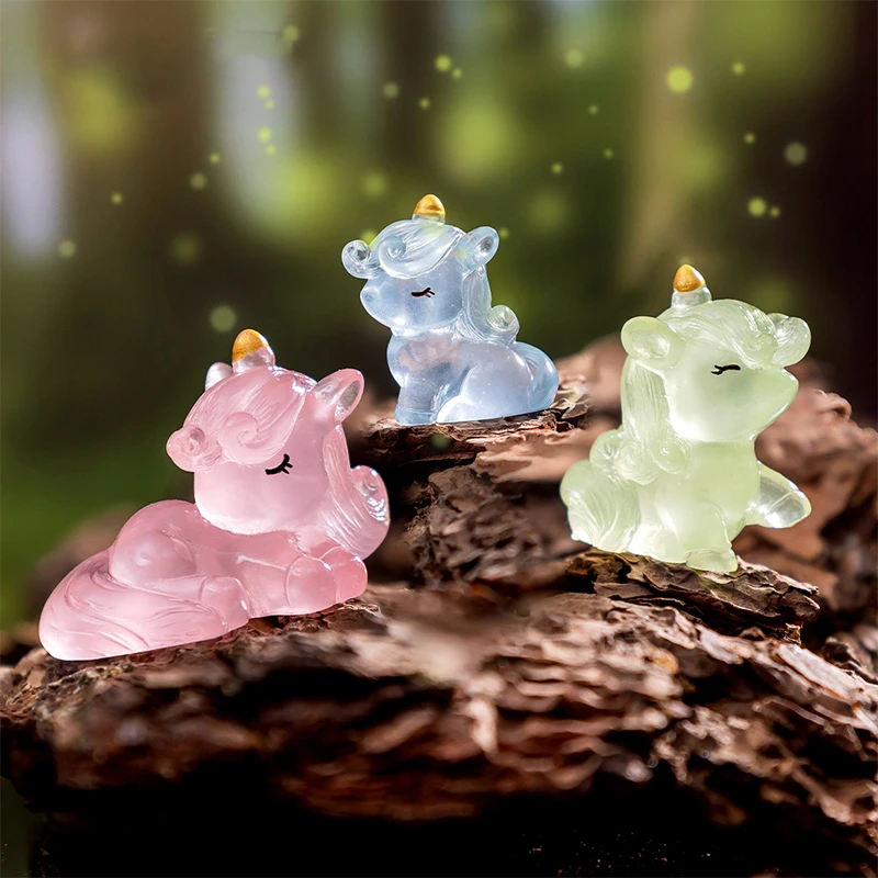 Cartoon Miniature Unicorns Statue Home Decoration DIY House Decoration Accessories Cute Kawaii Luminous Unicorns Dolls Gifts