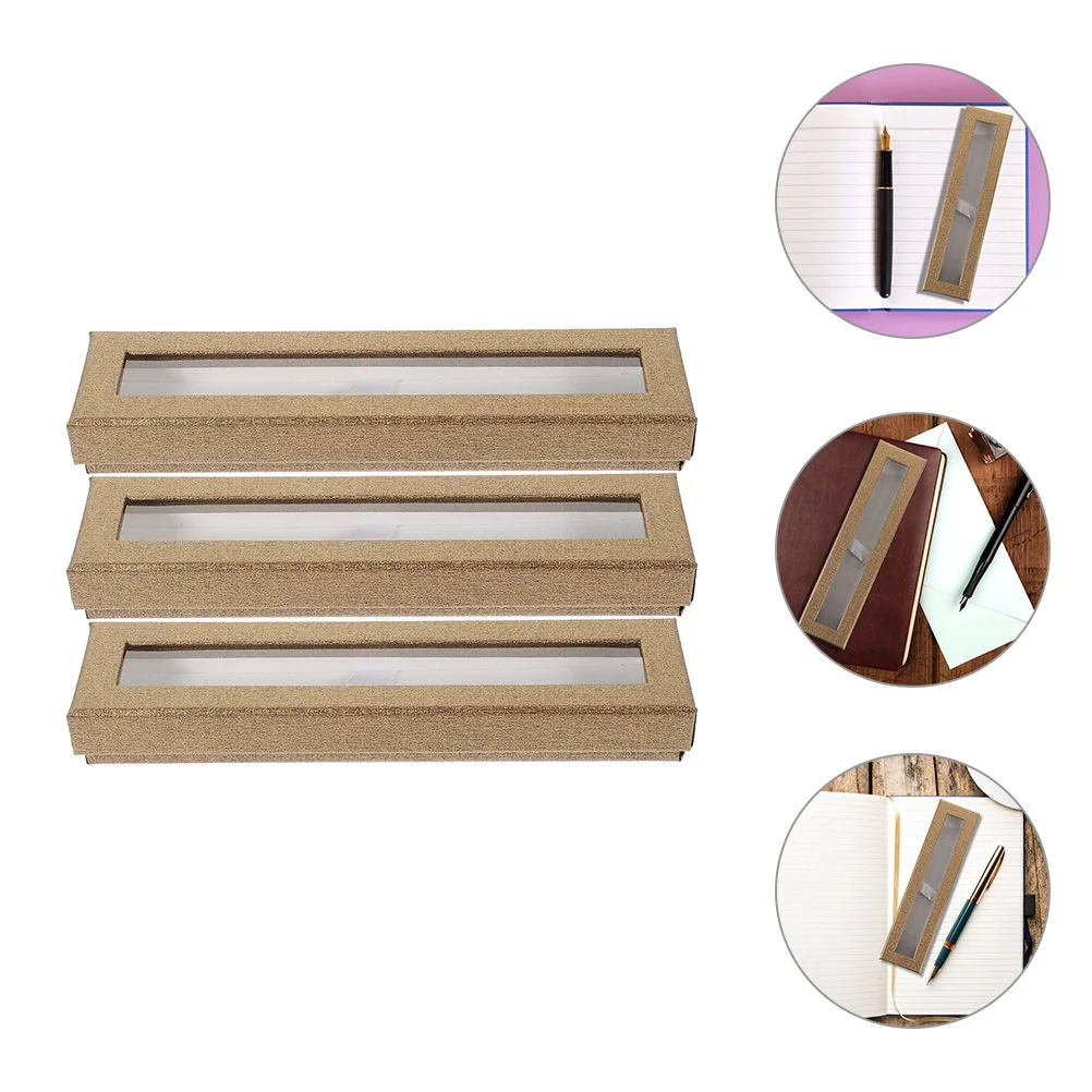 

3pcs Empty Pen Gift Box Paper Case With Clear Window For Pen Storage Portable Organizer Pencil Ballpoint Packing Box Display