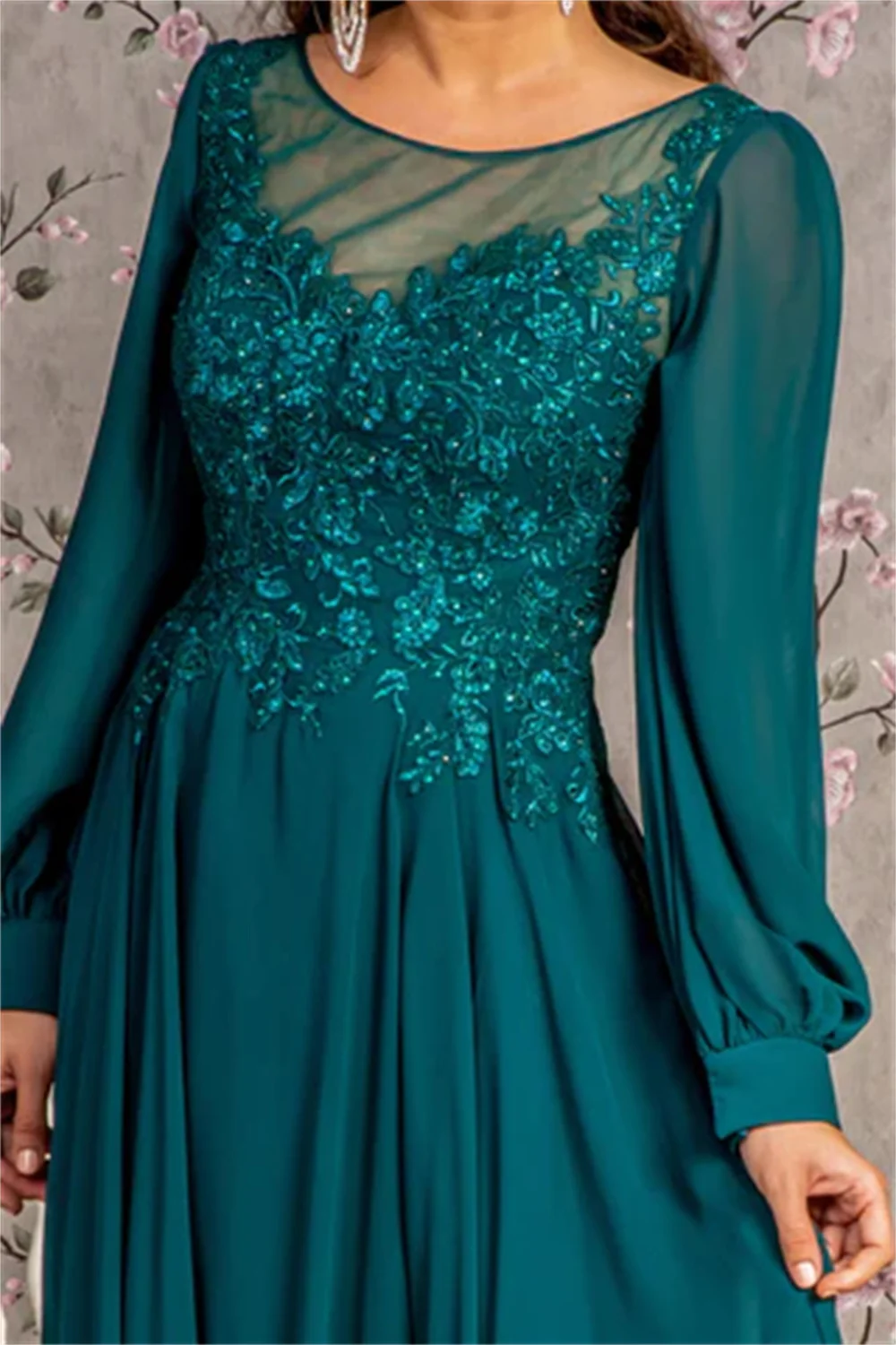 Jessica Elegant Green Wedding Dress Embroidered Sequined Long Sleeve Chiffon Prom Dresses Arab Ladies Bespoke Occasion Dresses