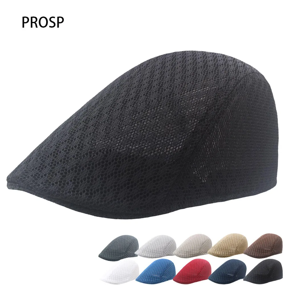 

Spring and summer sun hat breathable peaked caps mesh cutouts solid color berets hats sunscreen men's and women's nets