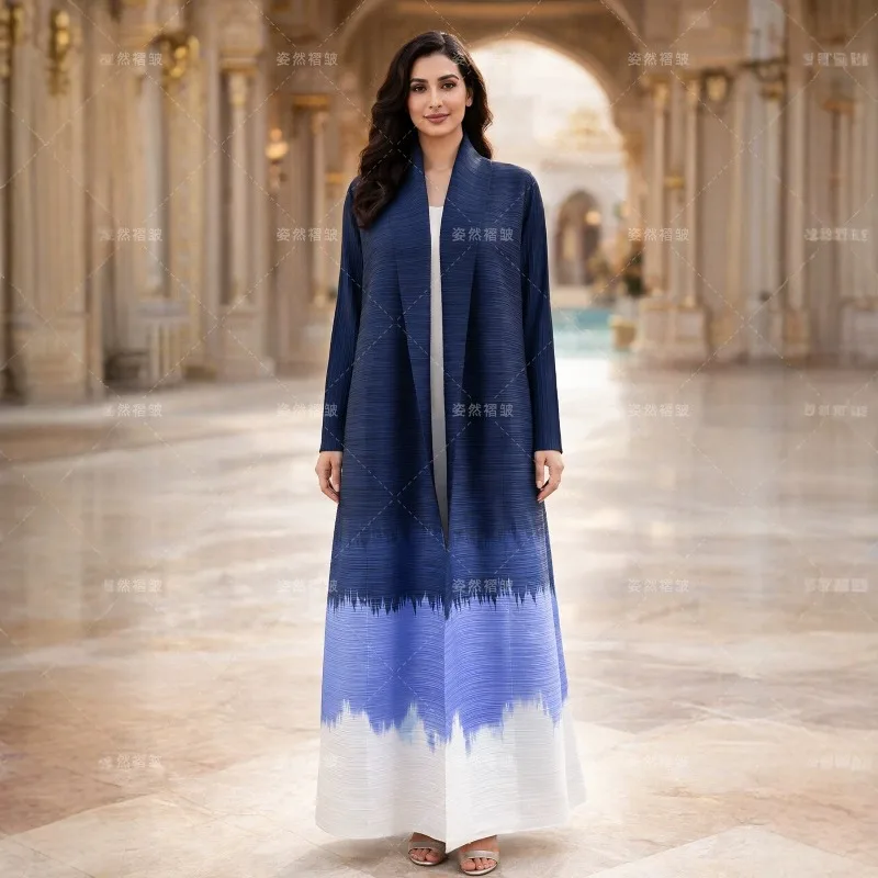 Miyake Pleated Gradient Print Pleated Cardigan Plus Size Women's 2026 New Coat Trench Coat Cape Long Casual Versatile Style