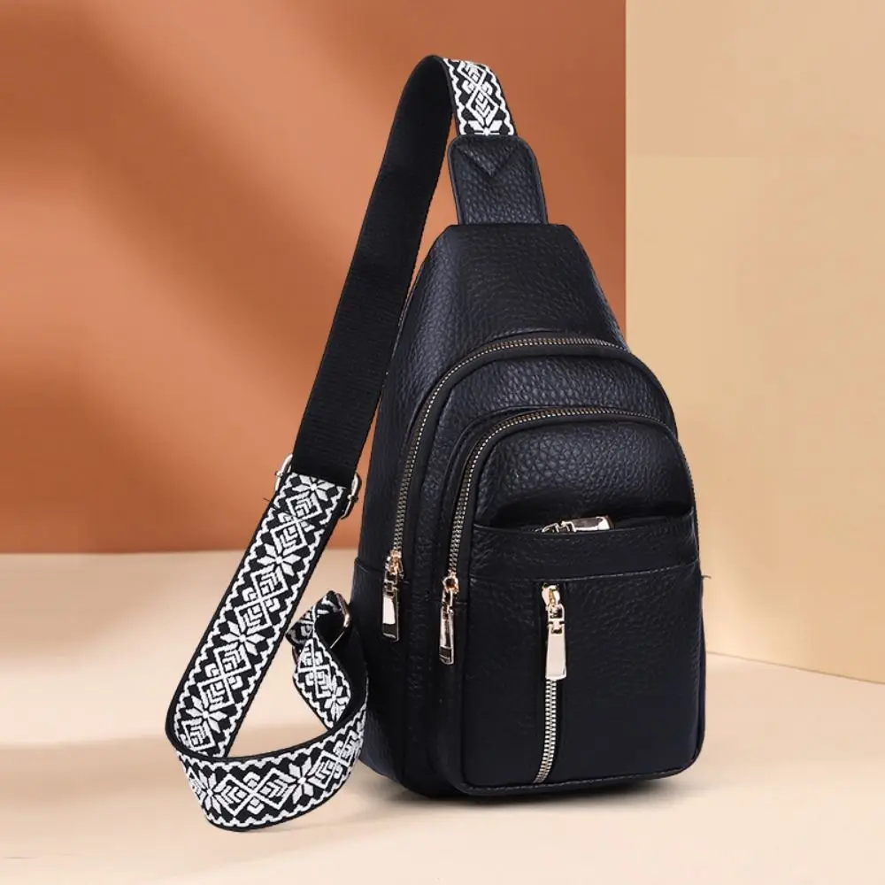 Sturdy PU Leather Bohemian Chest Bag Vintage Solid Color Crossbody Backpack Large Capacity Waterproof Women's Handbag Camping