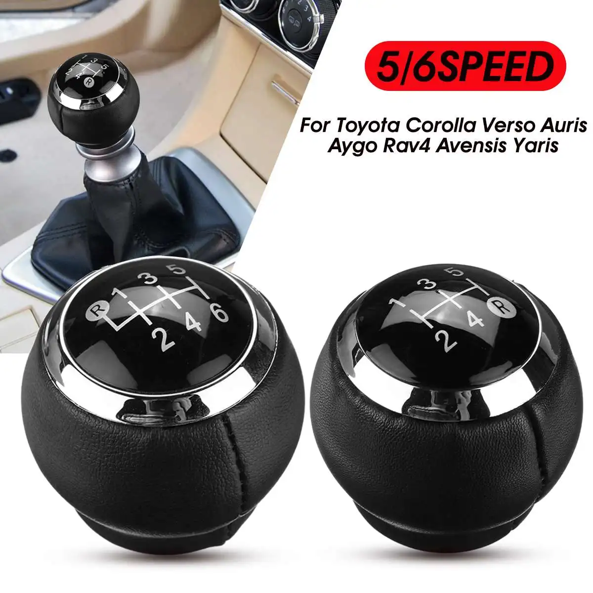 1pcs 5/6 Speed Car Gear Shift Knob Lever Shifter Stick Handball For Toyota Corolla RAV4 Avensis Yaris Verso Auris Aygo