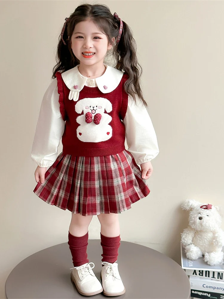 

Осенний модный комплект футболок для девочек, детский хлопковый длинный свек, круглый свитер и юбка, школьный комплект orm Sle