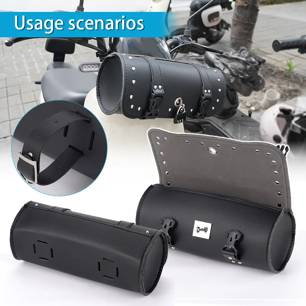 Motorcycle Tool Bag Faux Leather Handlebar Roll With Lock Bag Waterproof Saddlebag Side Bag for Harley Bobber Suzuki Honda