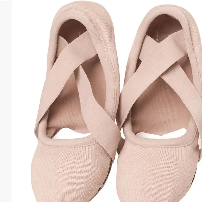 نسيج مرن أحذية الرقص الفتيات لينة وحيد ممارسة حذاء الأطفال اليوغا يطير الحياكة مغطاة قدم أحذية الباليه تشكيل الجسم الأحذية